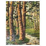 LL - Birch Forest Path - Oil on Canvas Landscape Original Painting