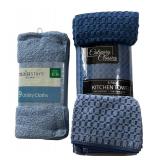 LL - Assorted Blue Kitchen Towels, Dish Cloths & Oven Mitts Bundle
