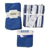 LL - Assorted Blue Kitchen Towels, Dish Cloths & Oven Mitts Bundle