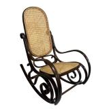 LLB - Vintage Cane Rocking Chair - Dark Wood with Caned Back & Seat