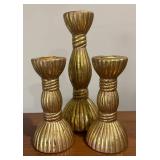 LL - Trio of Gold-Tone Fluted Candle Holders