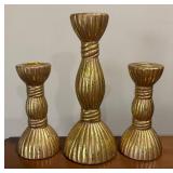 LL - Trio of Gold-Tone Fluted Candle Holders