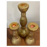 LL - Trio of Gold-Tone Fluted Candle Holders