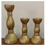 LL - Trio of Gold-Tone Fluted Candle Holders