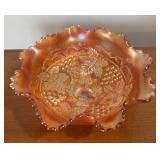 LL - Vintage Northwood Grapes & Cable Marigold Carnival Glass Bowl