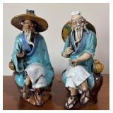 LL - Two Shiwan Mud Men Figurines - Pair of Chinese Ceramic Figurines