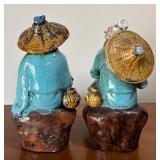 LL - Two Shiwan Mud Men Figurines - Pair of Chinese Ceramic Figurines