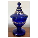 LL - Vintage Bohemian Hand-Painted Cobalt Candy Dish