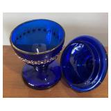 LL - Vintage Bohemian Hand-Painted Cobalt Candy Dish