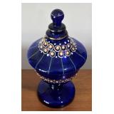 LL - Vintage Bohemian Hand-Painted Cobalt Candy Dish