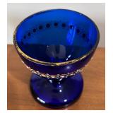 LL - Vintage Bohemian Hand-Painted Cobalt Candy Dish