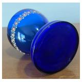LL - Vintage Bohemian Hand-Painted Cobalt Candy Dish