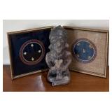 LL - Big Pre-Colombian Style Figurine with 2 Framed Prints