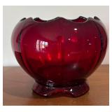 LL - Vintage Imperial Glass Ruby Red Footed Lily Pad Rimmed Rose Bowl