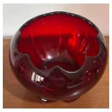 LL - Vintage Imperial Glass Ruby Red Footed Lily Pad Rimmed Rose Bowl