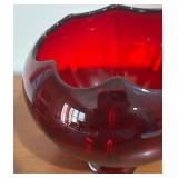LL - Vintage Imperial Glass Ruby Red Footed Lily Pad Rimmed Rose Bowl