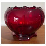 LL - Vintage Imperial Glass Ruby Red Footed Lily Pad Rimmed Rose Bowl