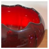 LL - Vintage Imperial Glass Ruby Red Footed Lily Pad Rimmed Rose Bowl