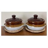 LL - Four Vintage Gailstyn Ceramic Crocks With Lids - Taiwan, Brown & White Glaze
