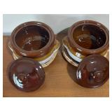 LL - Four Vintage Gailstyn Ceramic Crocks With Lids - Taiwan, Brown & White Glaze
