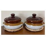 LL - Four Vintage Gailstyn Ceramic Crocks With Lids - Taiwan, Brown & White Glaze