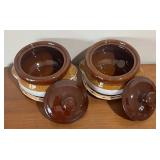 LL - Four Vintage Gailstyn Ceramic Crocks With Lids - Taiwan, Brown & White Glaze