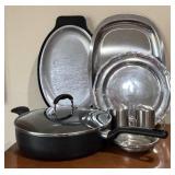 LL - T-fal Fry Pan with Glass Lid, Silver-Plated Platters, Bowls & Salt & Pepper Shakers