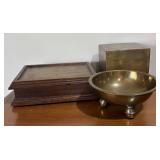 LL - Vintage Brass Bowl, Brass Cube & Dresser Box