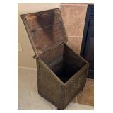 LR - Antique Firewood Holder Chest with Relief Panels