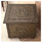 LR - Antique Firewood Holder Chest with Relief Panels