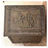 LR - Antique Firewood Holder Chest with Relief Panels