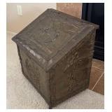 LR - Antique Firewood Holder Chest with Relief Panels