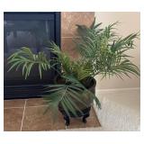 LR - Faux Palm Plant in Brass Planter