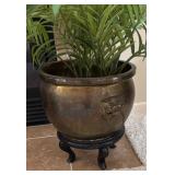 LR - Faux Palm Plant in Brass Planter
