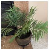 LR - Faux Palm Plant in Brass Planter