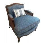 LR - Vintage Blue Upholstered Armchair - Cane Sides