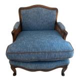 LR - Vintage Blue Upholstered Armchair - Cane Sides