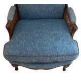 LR - Vintage Blue Upholstered Armchair - Cane Sides