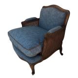 LR - Vintage Blue Upholstered Armchair - Cane Sides