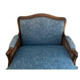 LR - Vintage Blue Upholstered Armchair - Cane Sides