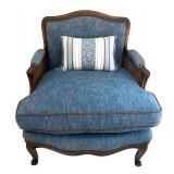 LR - Vintage Blue Upholstered Armchair - Cane Sides
