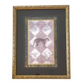 O - Leopard Print Framed Artwork  with Diamond Tile Background