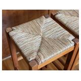 K - Pair of Bar-Height Wooden Stools with Woven Seats