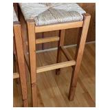 K - Pair of Bar-Height Wooden Stools with Woven Seats