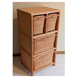 LL - Wooden Wicker Basket Storage Cabinet- Built-In Baskets