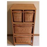 LL - Wooden Wicker Basket Storage Cabinet- Built-In Baskets