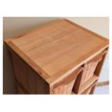 LL - Wooden Wicker Basket Storage Cabinet- Built-In Baskets