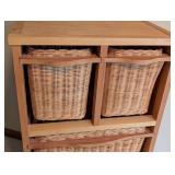 LL - Wooden Wicker Basket Storage Cabinet- Built-In Baskets