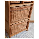 LL - Wooden Wicker Basket Storage Cabinet- Built-In Baskets