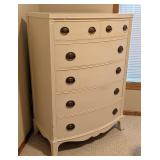 LL - Vintage Cream Painted Wood Dresser - Curved Front